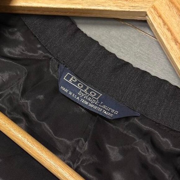 Vintage Polo Ralph Lauren Union Made Black Green Striped 90s Suit Blazer 44 READ - Picture 3 of 8